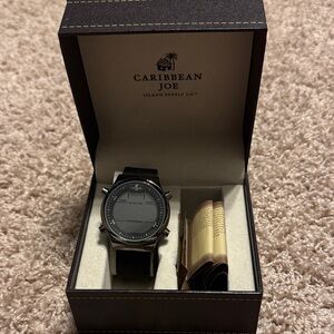 Caribbean Joe Elegant Black and Silver Timepiece